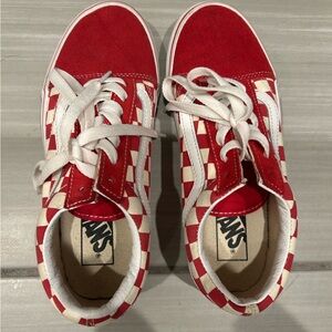 Vans Red and White Checkered Low-Top Sneakers